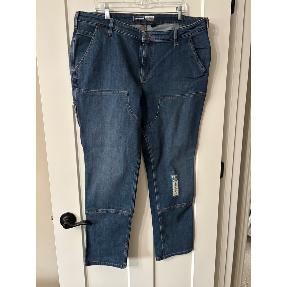 Carhartt Women Rugged Flex Relaxed Fit Double Front Jeans Blue BD5110-W Size 18R